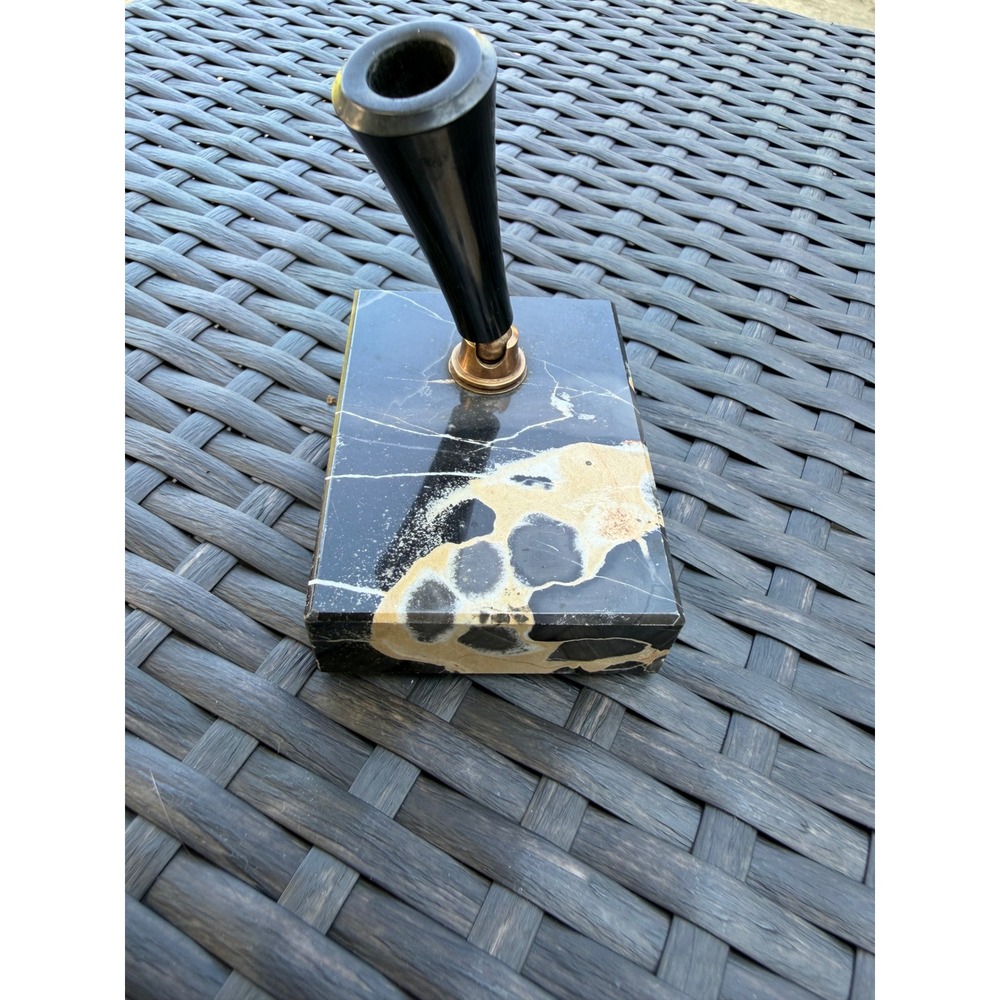 Vintage Parker Marble Desk Pen Holder Base Black Gold Vein Brass Swivel USA 1940